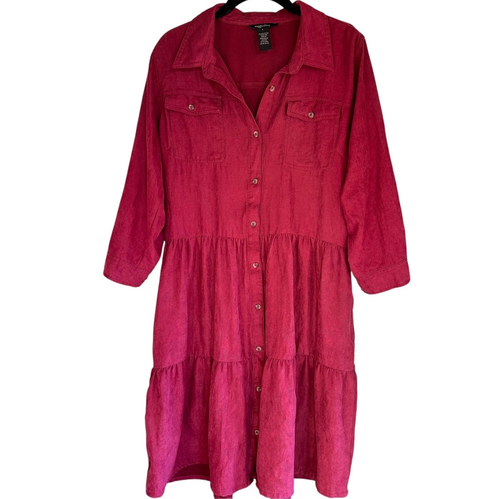 Millenium Shirt Dress Women Large Warm Burgundy Micro-Corduroy Prairie Peasant